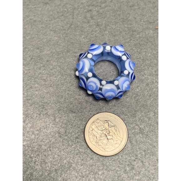 Handmade Lampwork Blue & White Glass Bead with Bumpy Textures - Jewelry Making - Picture 4 of 7